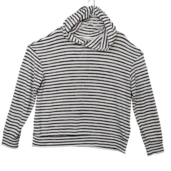 A New Day Hoodie Sweater Top Size Large Black and White Stripes Pullover - Picture 3 of 6